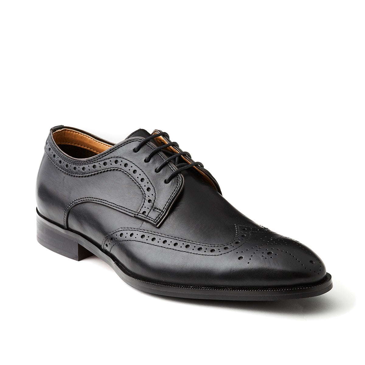 Mens black leather brogue lace-up derby shoe