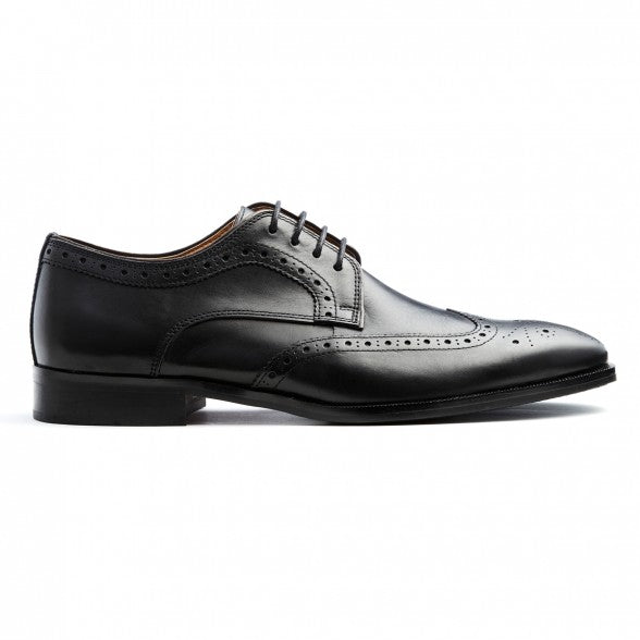 Mens black leather brogue lace-up derby shoe