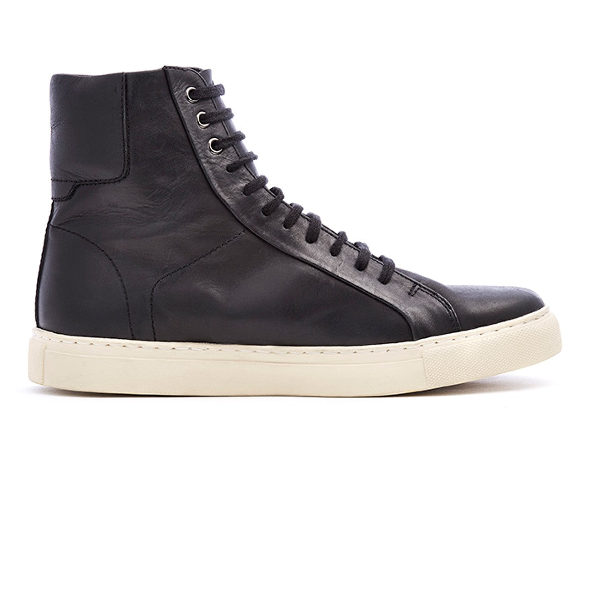 Mens black leather lace-up hi-top sneaker