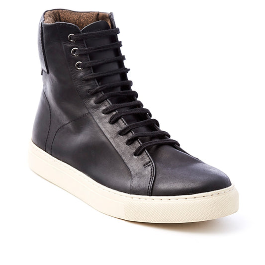 Mens black leather lace-up hi-top sneaker